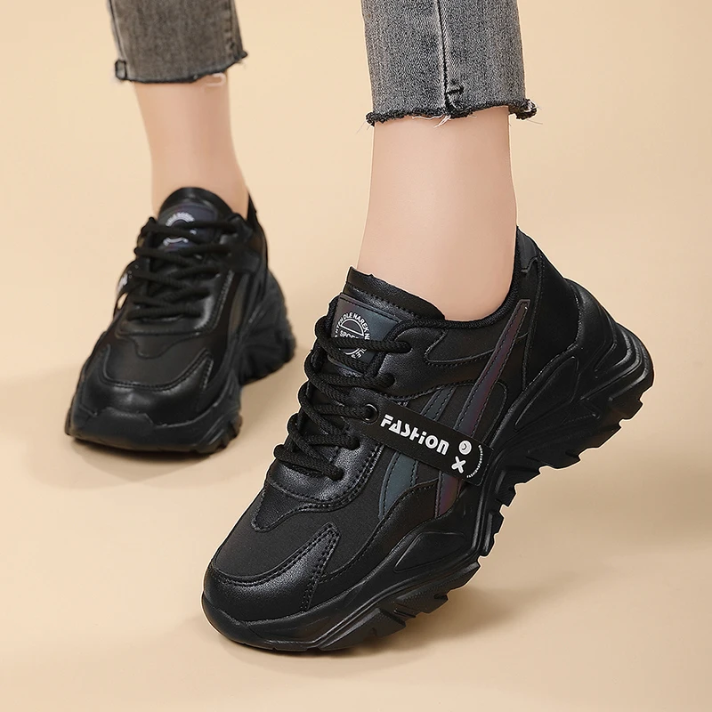 Casual Leather Sneakers for Women Autumn Winter Comfortable Walking Shoes Fashion Patchwork Thick Bottom Sports Shoes Female - Image 2
