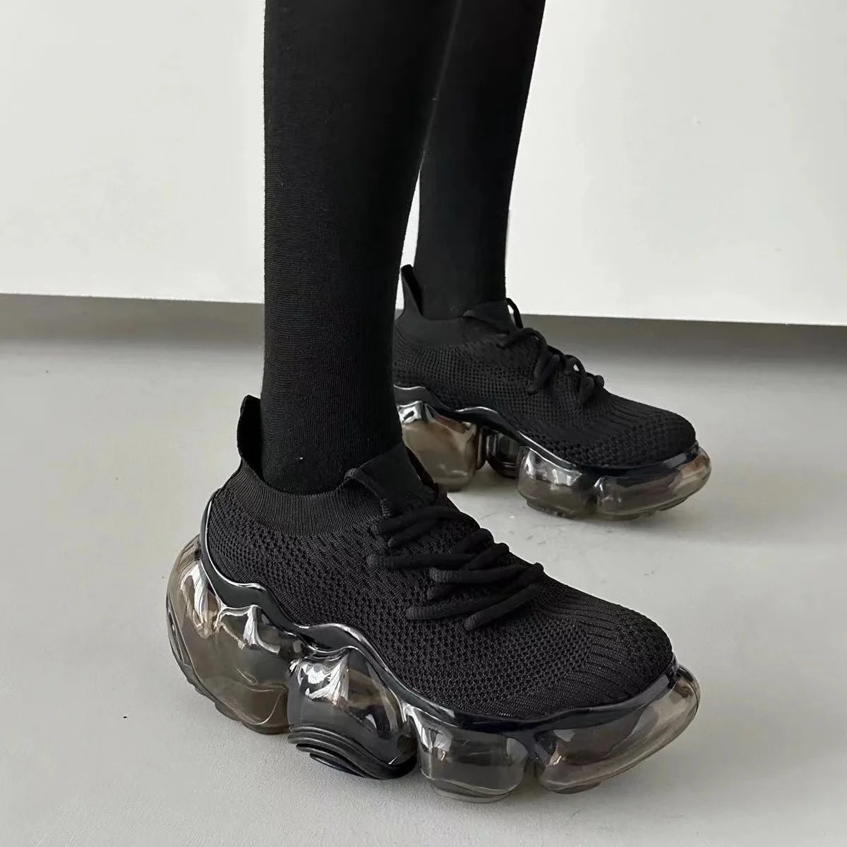 2025 New Japanese Air Cushion Women Chunky Sneakers Knitted Mesh Heightening Jelly Casual Sports Shoes High Quality Luxury Y2k - Image 2